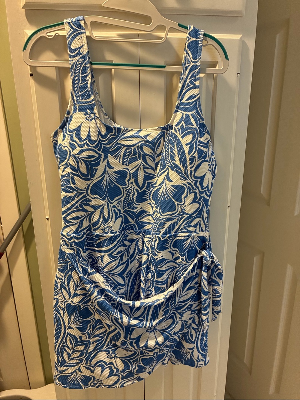 Old Navy Blue and White Floral One-Piece Swim Dress
